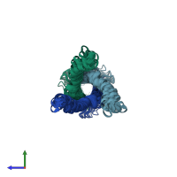 PDB entry 2lp7 coloured by chain, ensemble of 11 models, side view.