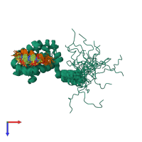 PDB entry 2lp8 coloured by chain, ensemble of 21 models, top view.