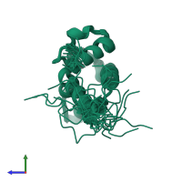 PDB entry 2lpk coloured by chain, ensemble of 20 models, side view.