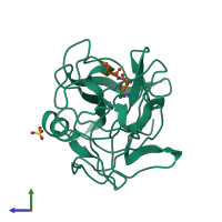 Hetero dimeric assembly 1 of PDB entry 2lpr coloured by chemically distinct molecules, side view.