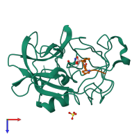 Hetero dimeric assembly 1 of PDB entry 2lpr coloured by chemically distinct molecules, top view.