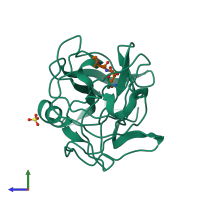 PDB entry 2lpr coloured by chain, side view.