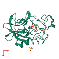 PDB entry 2lpr coloured by chain, top view.