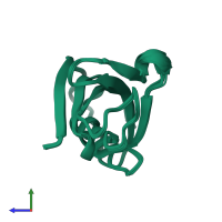 PDB entry 2lpv coloured by chain, ensemble of 20 models, side view.