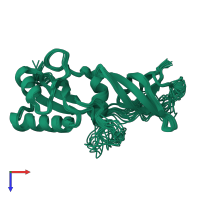 PDB entry 2lq8 coloured by chain, ensemble of 20 models, top view.