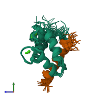 PDB entry 2lqc coloured by chain, ensemble of 20 models, side view.