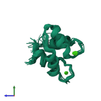 PDB entry 2lqp coloured by chain, ensemble of 19 models, side view.