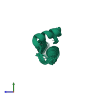 PDB entry 2lqt coloured by chain, ensemble of 20 models, side view.