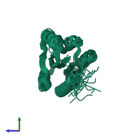 PDB entry 2lr0 coloured by chain, ensemble of 20 models, side view.