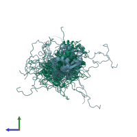 PDB entry 2lr6 coloured by chain, ensemble of 20 models, side view.