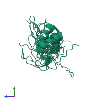 PDB entry 2lr8 coloured by chain, ensemble of 20 models, side view.