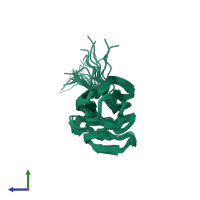 PDB entry 2lrg coloured by chain, ensemble of 20 models, side view.