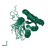 PDB entry 2lrh coloured by chain, ensemble of 20 models, side view.