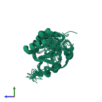 PDB entry 2ls5 coloured by chain, ensemble of 20 models, side view.