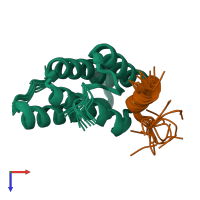 PDB entry 2lsi coloured by chain, ensemble of 15 models, top view.