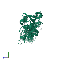 PDB entry 2lsl coloured by chain, ensemble of 20 models, side view.
