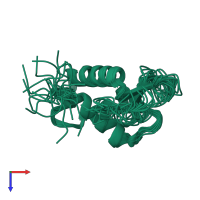 PDB entry 2lso coloured by chain, ensemble of 20 models, top view.