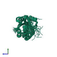 PDB entry 2lst coloured by chain, ensemble of 20 models, side view.