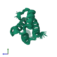 PDB entry 2lsy coloured by chain, ensemble of 20 models, side view.