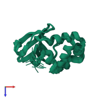 PDB entry 2ltb coloured by chain, ensemble of 10 models, top view.