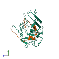 Hetero dimeric assembly 3 of PDB entry 2ltn coloured by chemically distinct molecules, side view.