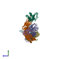 PDB entry 2ltq coloured by chain, ensemble of 10 models, side view.