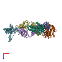 PDB entry 2ltq coloured by chain, ensemble of 10 models, top view.