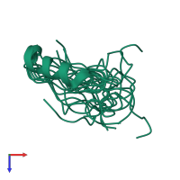 PDB entry 2lug coloured by chain, ensemble of 10 models, top view.