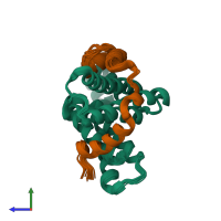 PDB entry 2luh coloured by chain, ensemble of 20 models, side view.