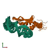 PDB entry 2lup coloured by chain, ensemble of 16 models, front view.
