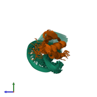 PDB entry 2lup coloured by chain, ensemble of 16 models, side view.