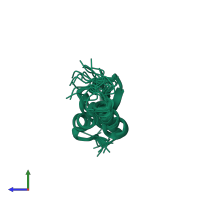 PDB entry 2luq coloured by chain, ensemble of 20 models, side view.