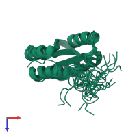 PDB entry 2lv8 coloured by chain, ensemble of 20 models, top view.