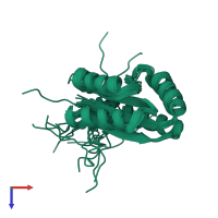 PDB entry 2lvb coloured by chain, ensemble of 20 models, top view.