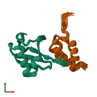 PDB entry 2lvo coloured by chain, ensemble of 20 models, front view.
