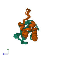 PDB 2lvo coloured by chain and viewed from the side.