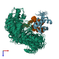 PDB entry 2lvq coloured by chain, ensemble of 24 models, top view.