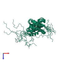 PDB entry 2lvv coloured by chain, ensemble of 10 models, top view.