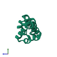 PDB entry 2lwd coloured by chain, ensemble of 20 models, side view.