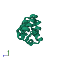 PDB entry 2lwe coloured by chain, ensemble of 20 models, side view.