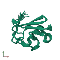 PDB entry 2lwp coloured by chain, ensemble of 18 models, front view.