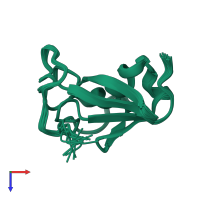 PDB entry 2lwp coloured by chain, ensemble of 18 models, top view.