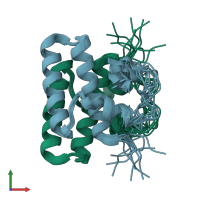 PDB entry 2lxb coloured by chain, ensemble of 10 models, front view.