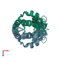 PDB entry 2lxb coloured by chain, ensemble of 10 models, top view.