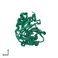 PDB entry 2lxn coloured by chain, ensemble of 20 models, side view.