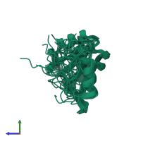 PDB entry 2lxu coloured by chain, ensemble of 20 models, side view.