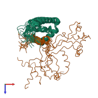 PDB entry 2ly4 coloured by chain, ensemble of 10 models, top view.