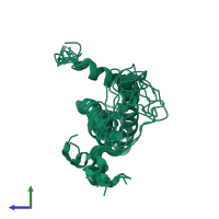 PDB entry 2ly8 coloured by chain, ensemble of 10 models, side view.