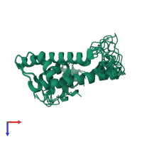 PDB entry 2ly8 coloured by chain, ensemble of 10 models, top view.