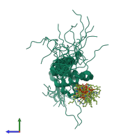 PDB entry 2lya coloured by chain, ensemble of 20 models, side view.